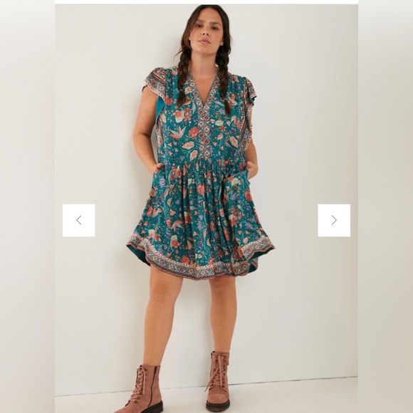 Anthropologie Zenia Floral Mini Blue Green Dress Size L - Picture 2 of 6